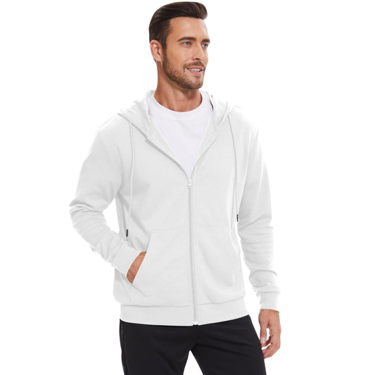 LETAOTAO Lightweight Hoodie Men Zip Up Hooded Sweatshirt Thin Slim Fit Jacket Available in Regular & Tall Sizes（White，Tall-2XL）