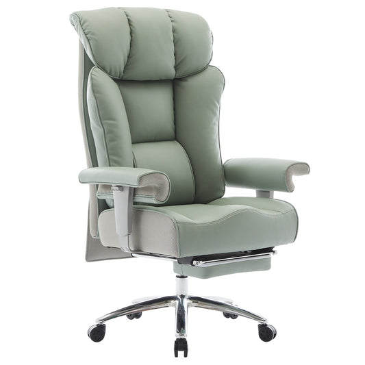 Efomao Big and Tall Green Office Chair 450LBS – Ergonomic High-Back Executive Chair with Footrest, Adjustable Padded Armrests, PU Leather Computer Chair with Lumbar Support for Home or Office，Green