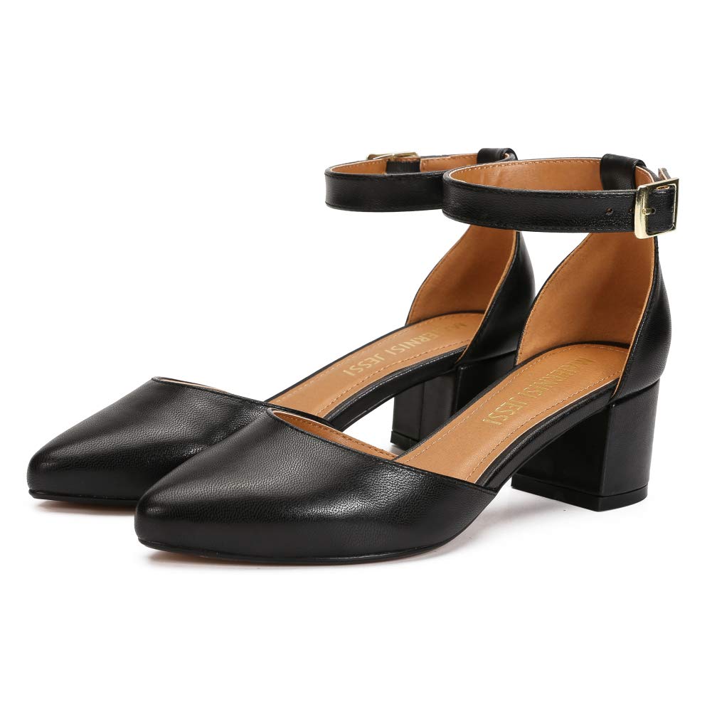 MAIERNISI JESSI Unisex Men's Women's Pumps Ankle Strap D-Orsay Pointed Toe Chunky Heel Matt Black EU47 - US 15 Women/13.5 Men