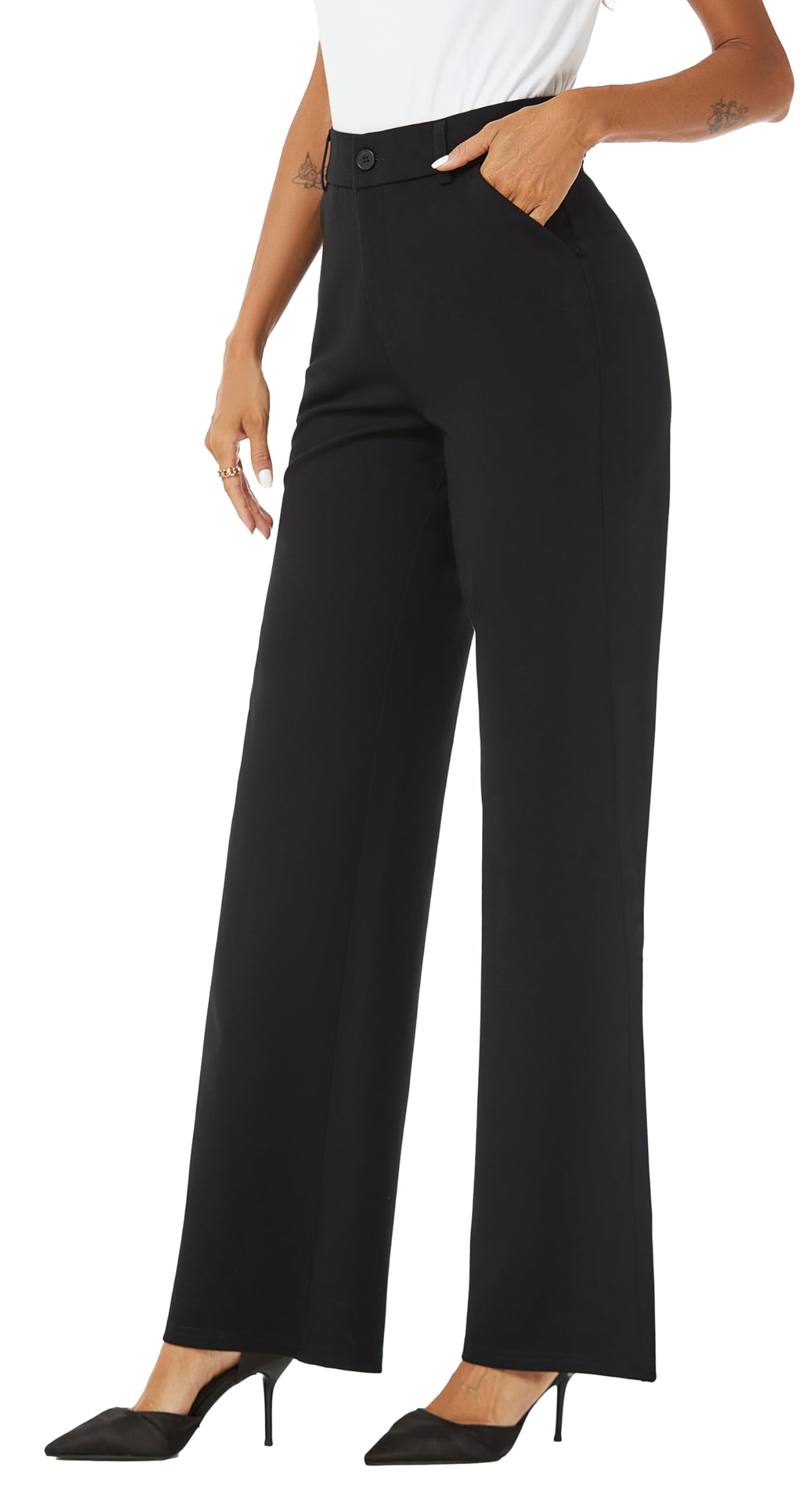 iChosy Womens High Waist Wide Straight Leg Trousers Casual Slacks Dress Pants with Pockets Black 18 ExtraTall