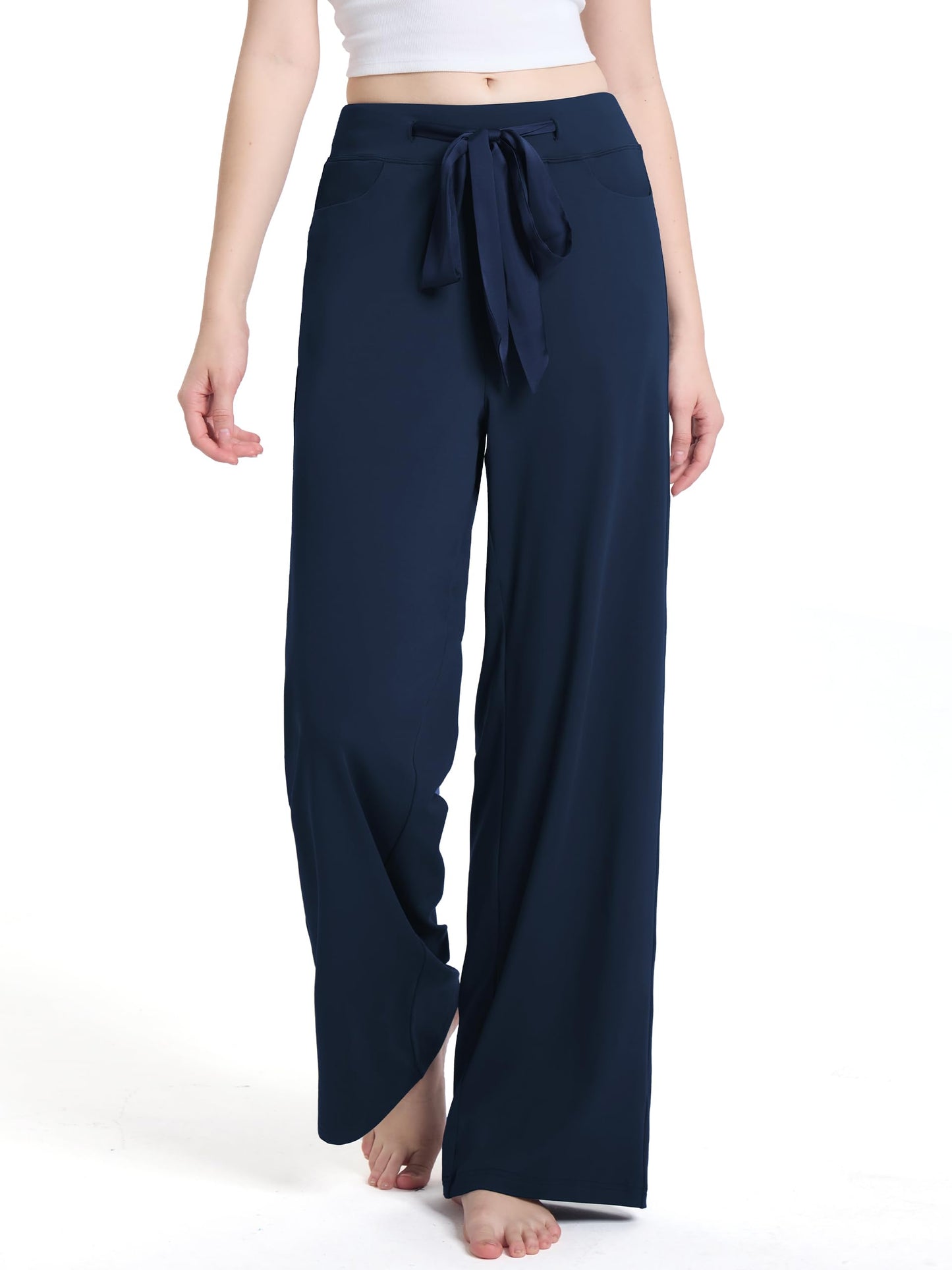 SEVEGO Tall Womens 30"/32"/34" Casual Loose Wide Leg Pants High Waisted Yoga Pants Comfy Palazzo Workout Lounge Trousers,32",Blue, L