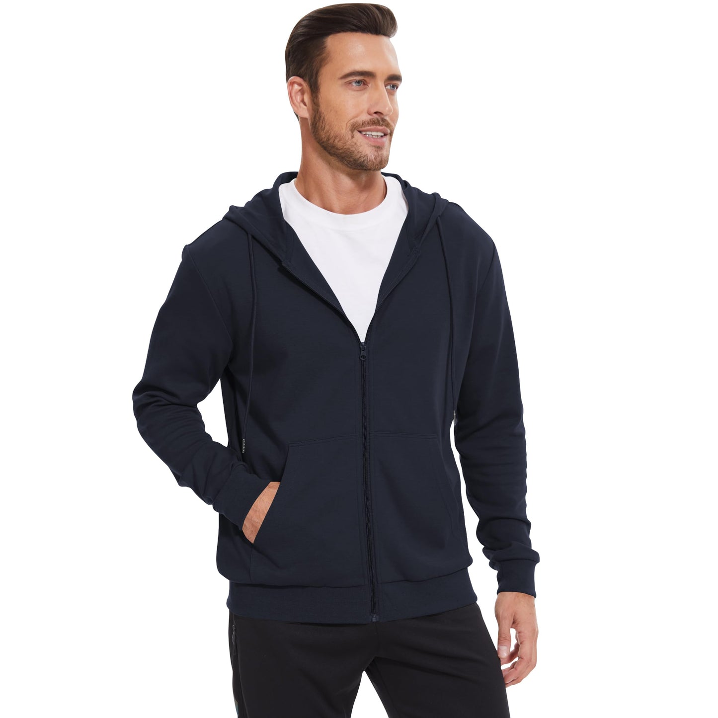 LETAOTAO Lightweight Hoodie Men Zip Up Hooded Sweatshirt Thin Slim Fit Jacket Available in Regular & Tall Sizes（Navy，Tall-3XL）