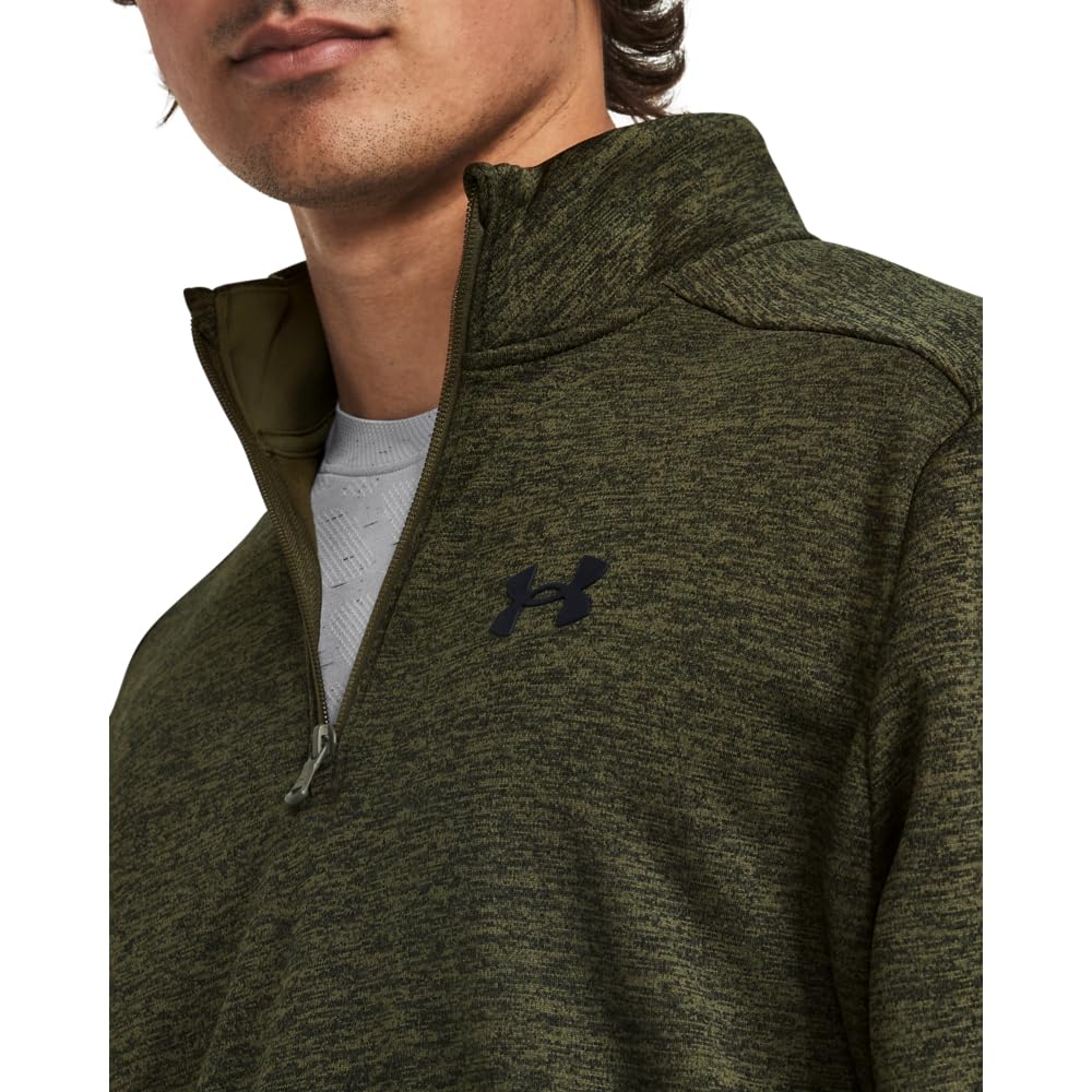 Under Armour mens Armour Fleece Twist Quarter Zip, (391) Marine OD Green/Black/Black, Large Tall