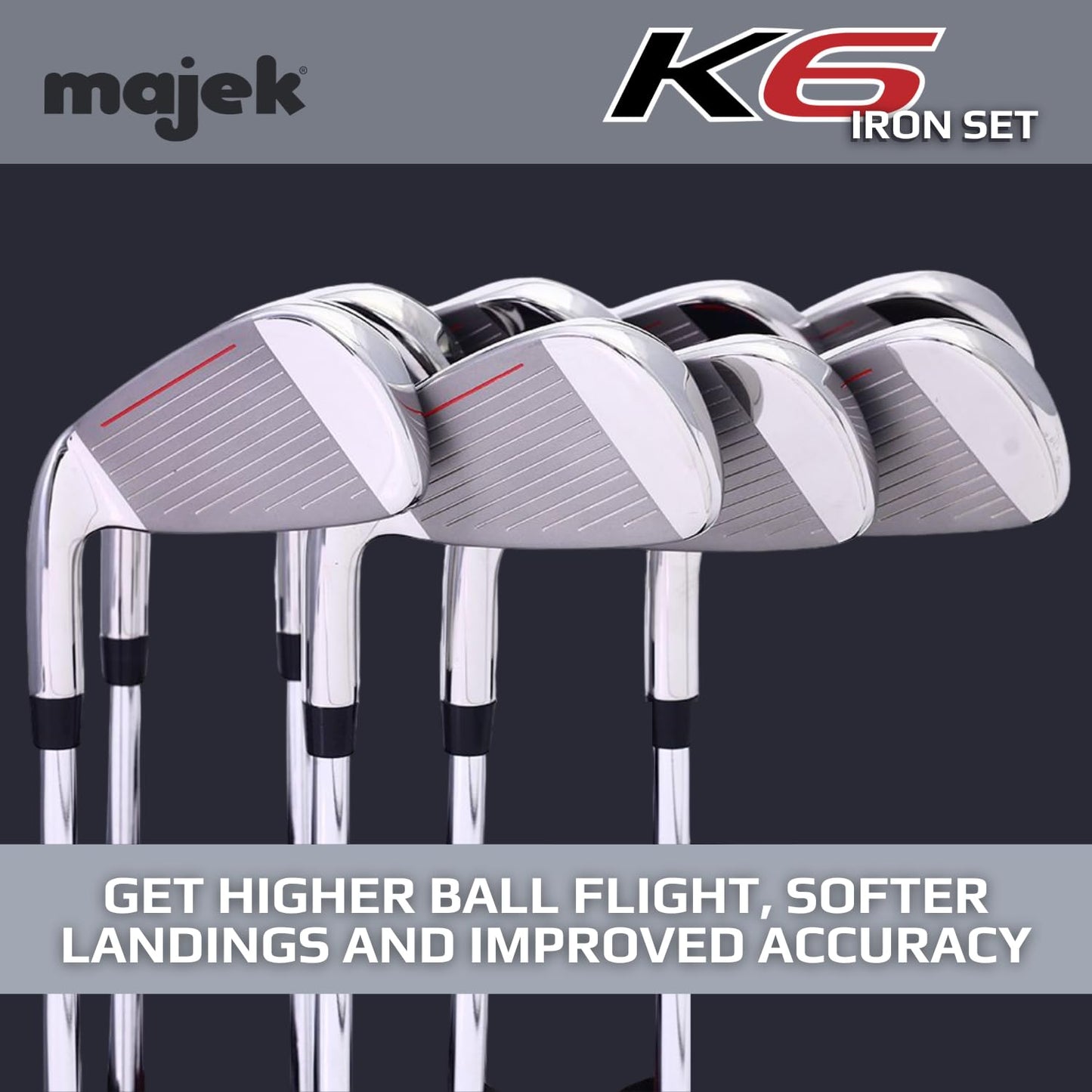 Majek K6 Iron Set +2 inch Over XL Big & Tall Men's 8-Piece Set (4-PW, SW) Right Handed Steel Shaft Regular Flex R Flex Club (Tall 6'3"+/+2" Over) with Midsize Black Pro Velvet Grip