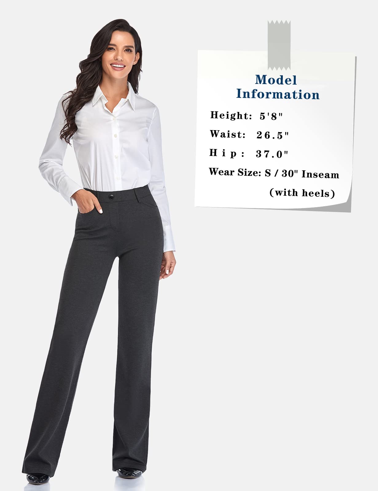 Tapata Women's 28''/30''/32''/34'' Stretchy Bootcut Dress Pants with Pockets Tall, Petite, Regular for Office Work Business 34", Charcoal, XXL