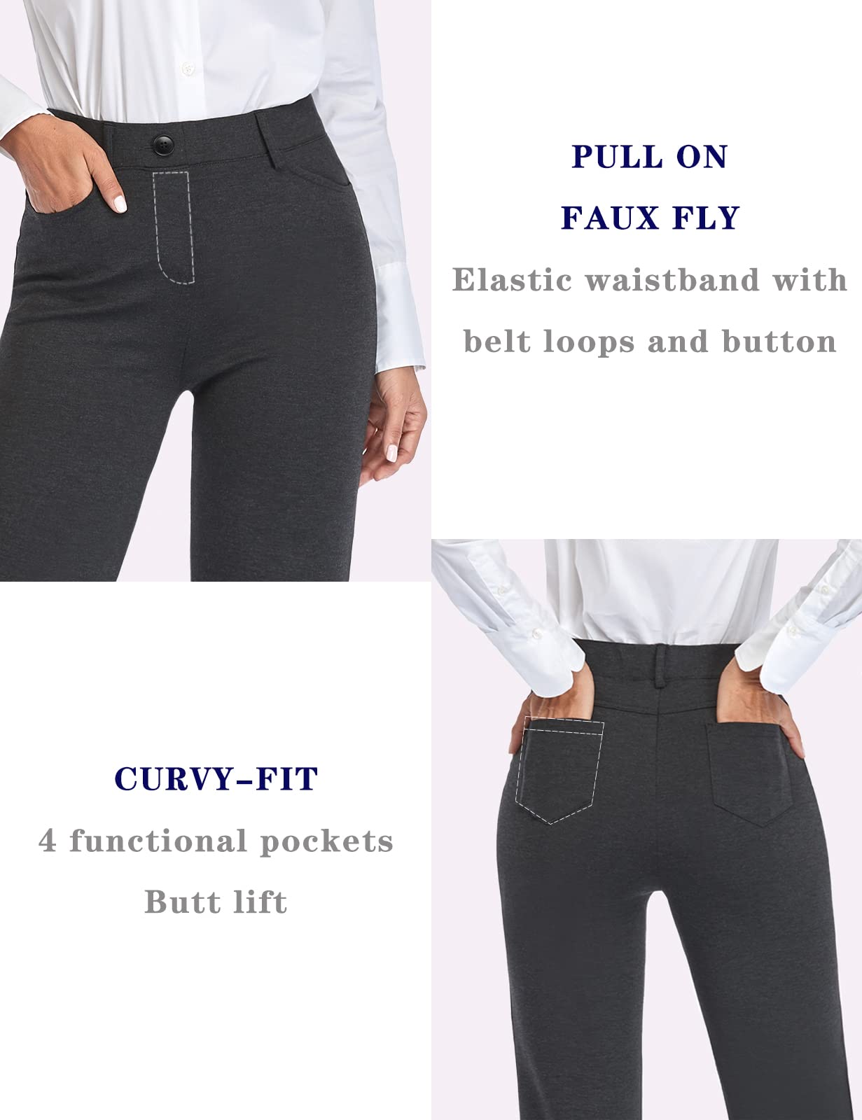 Tapata Women's 28''/30''/32''/34'' Stretchy Bootcut Dress Pants with Pockets Tall, Petite, Regular for Office Work Business 34", Charcoal, XXL