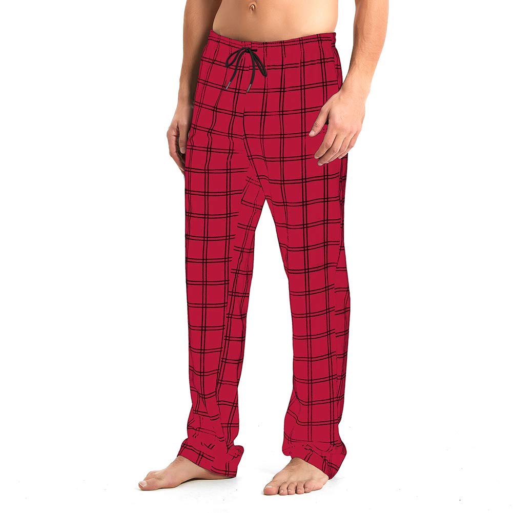Idtswch Mens Tall Pajama Pants 36" Inseam Plaid Lounge Pants Sleepwear Pajama Bottoms 100% Cotton Red/Black