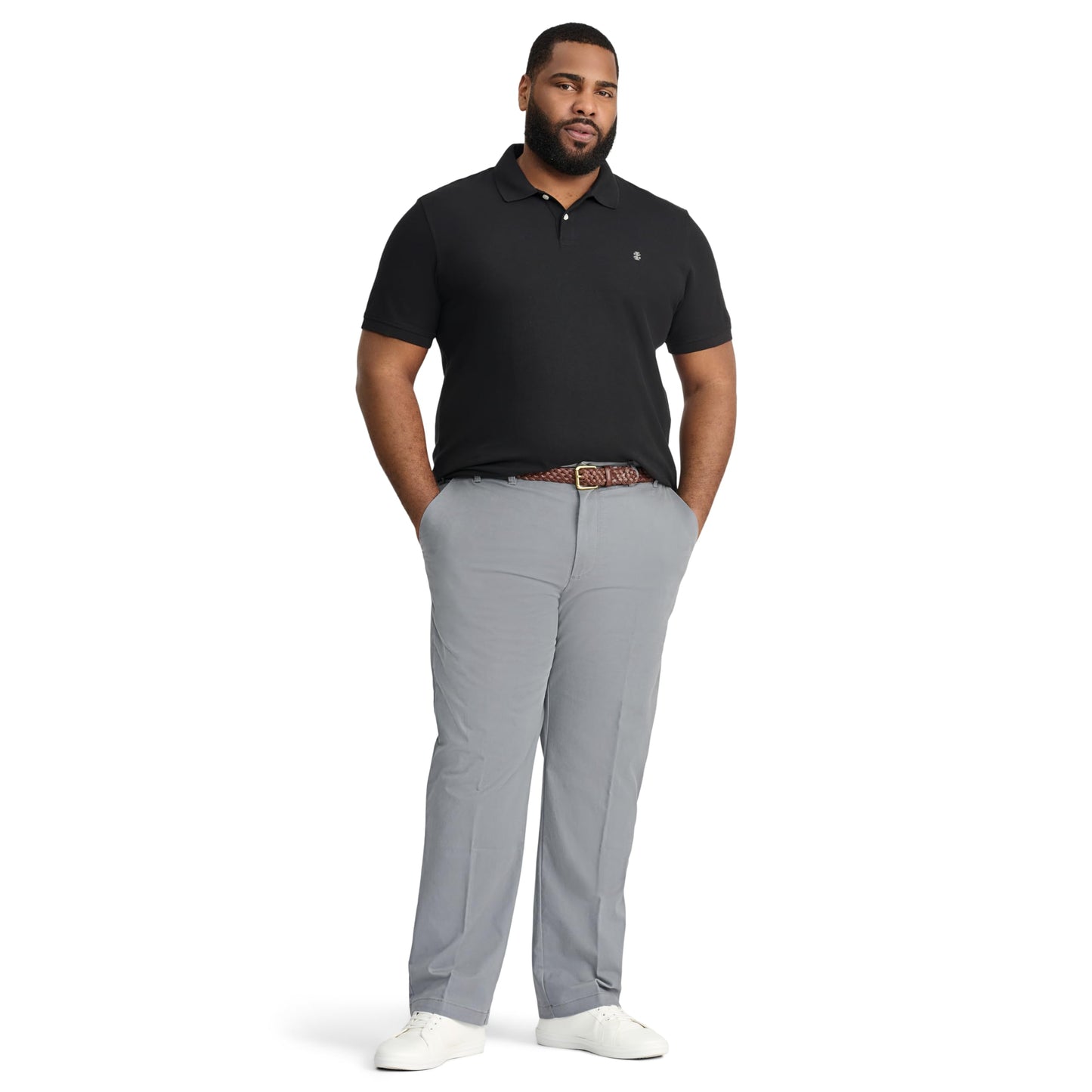 IZOD Men's Big and Tall Performance Stretch Flat Front Pant, Smoked Pearl