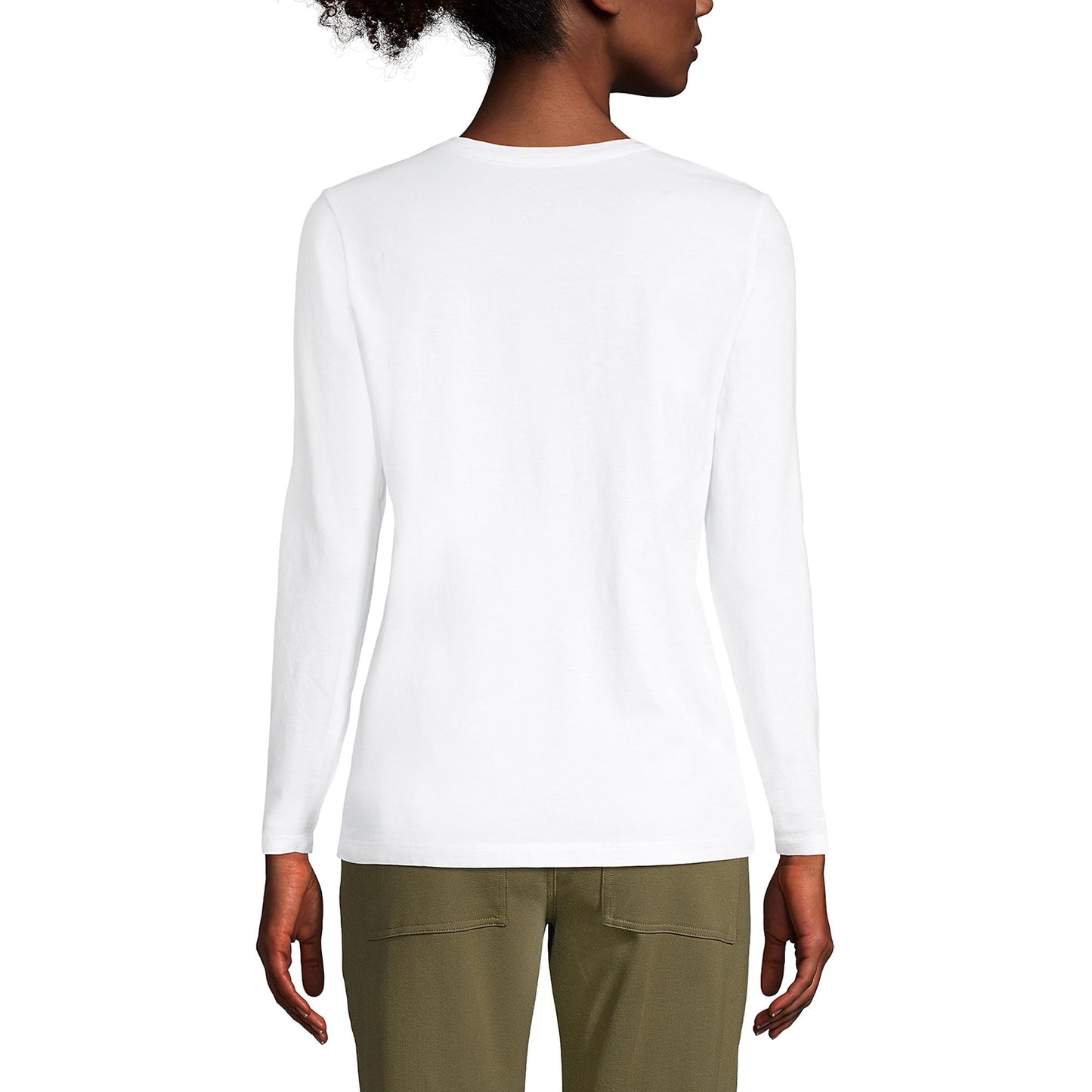 Lands' End Womens Long Sleeve Relaxed Supima Cotton Crew Neck T Shirt White Tall Small