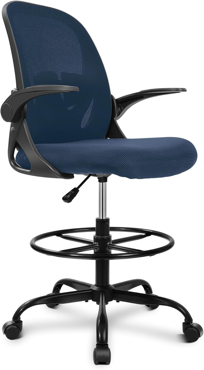 Tall Office Chair with Flip-up Armrests (20" - 28" seat height) - Ergonomic Computer Chair with Lumbar Support