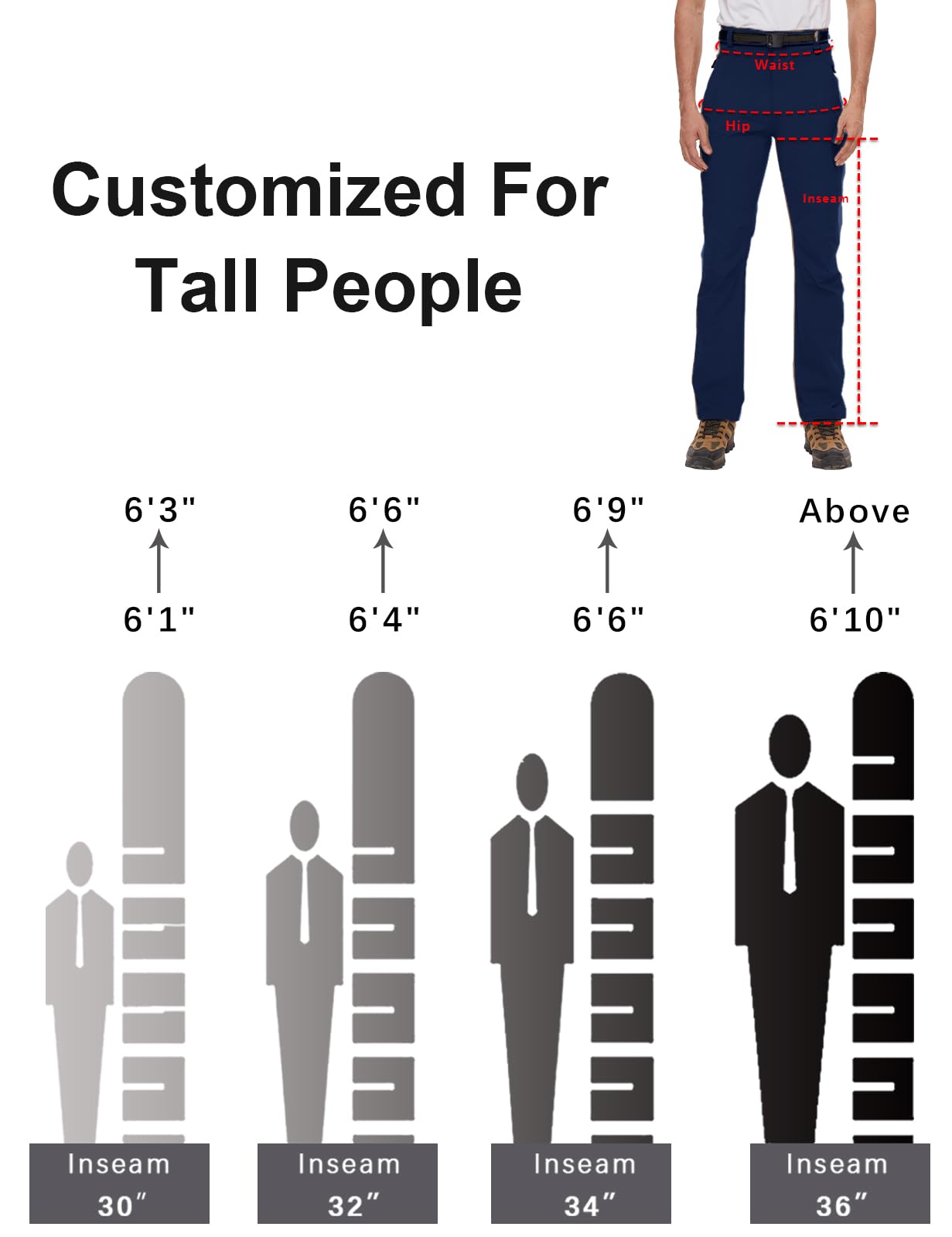 SEVEGO 30"/32"/34"/36"/38" Inseam Men's Tall Hiking Pants Quick Dry Outdoor Waterproof Fishing Cargo Pants with 5 Pockets 36"，Navy Blue，XXL