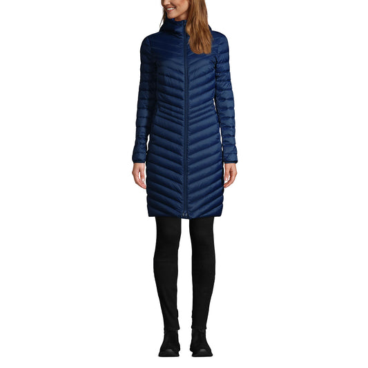Lands' End Womens Packable Chevron Wanderweight Down Coat Deep Sea Navy Tall Small