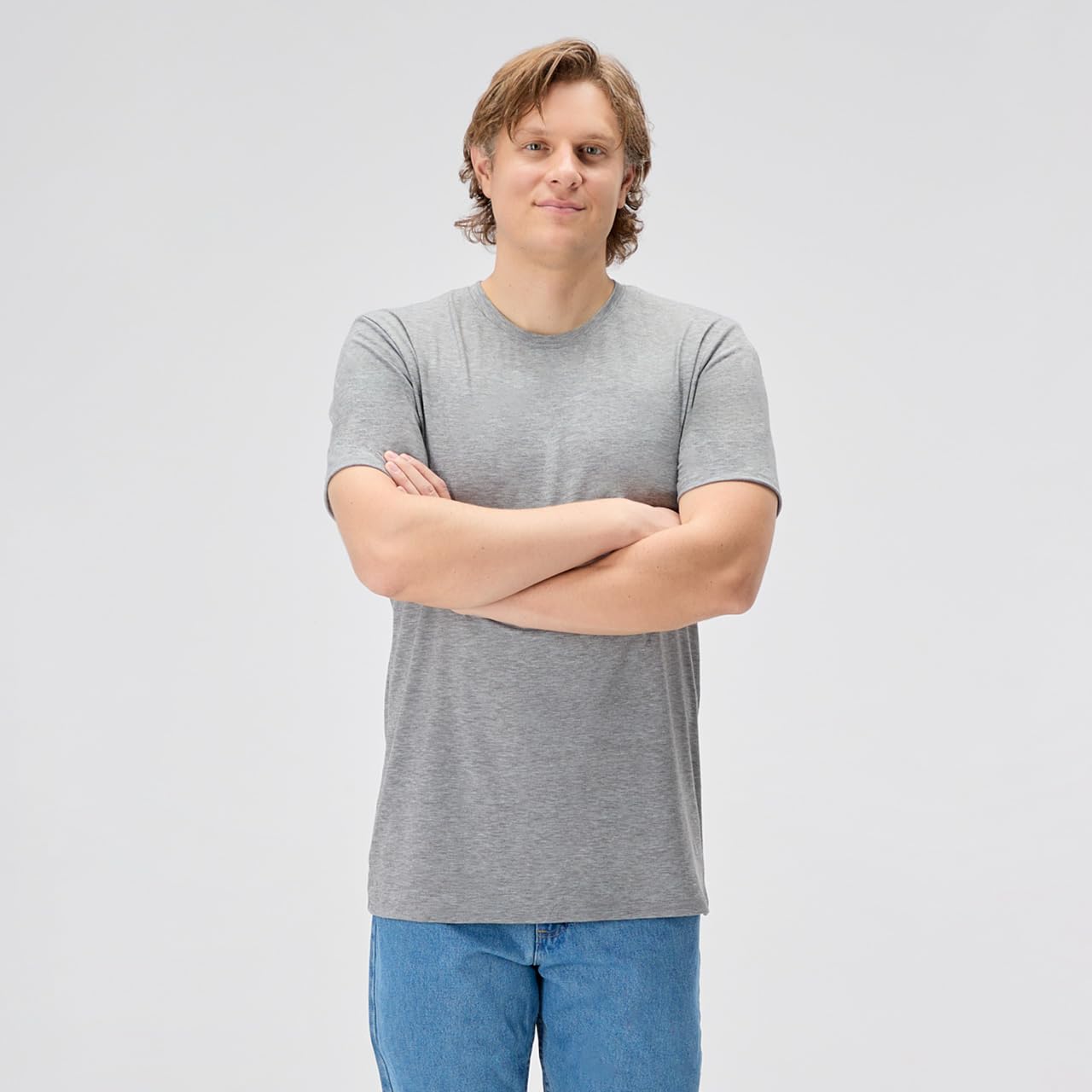 TallSlim Men's Tall Slim-Fit Short Sleeve Crewneck T-Shirt - Extra Long, Slim Fit, Preshrunk Easy Care, Gray, Small