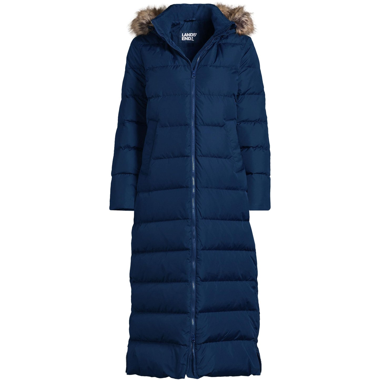 Lands' End Womens Long Maxi Down Coat Deep Sea Navy Tall Small