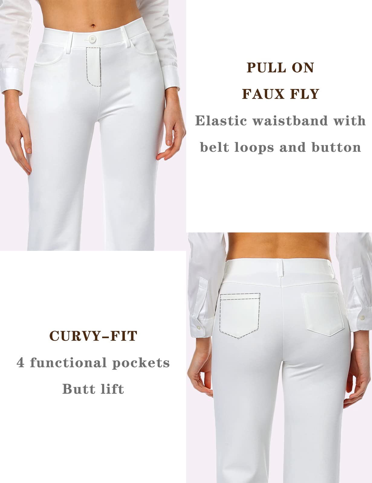 Tapata Women's 28''/30''/32''/34'' Stretchy Bootcut Dress Pants with Pockets Tall, Petite, Regular for Office Work Business 34", White, XXL