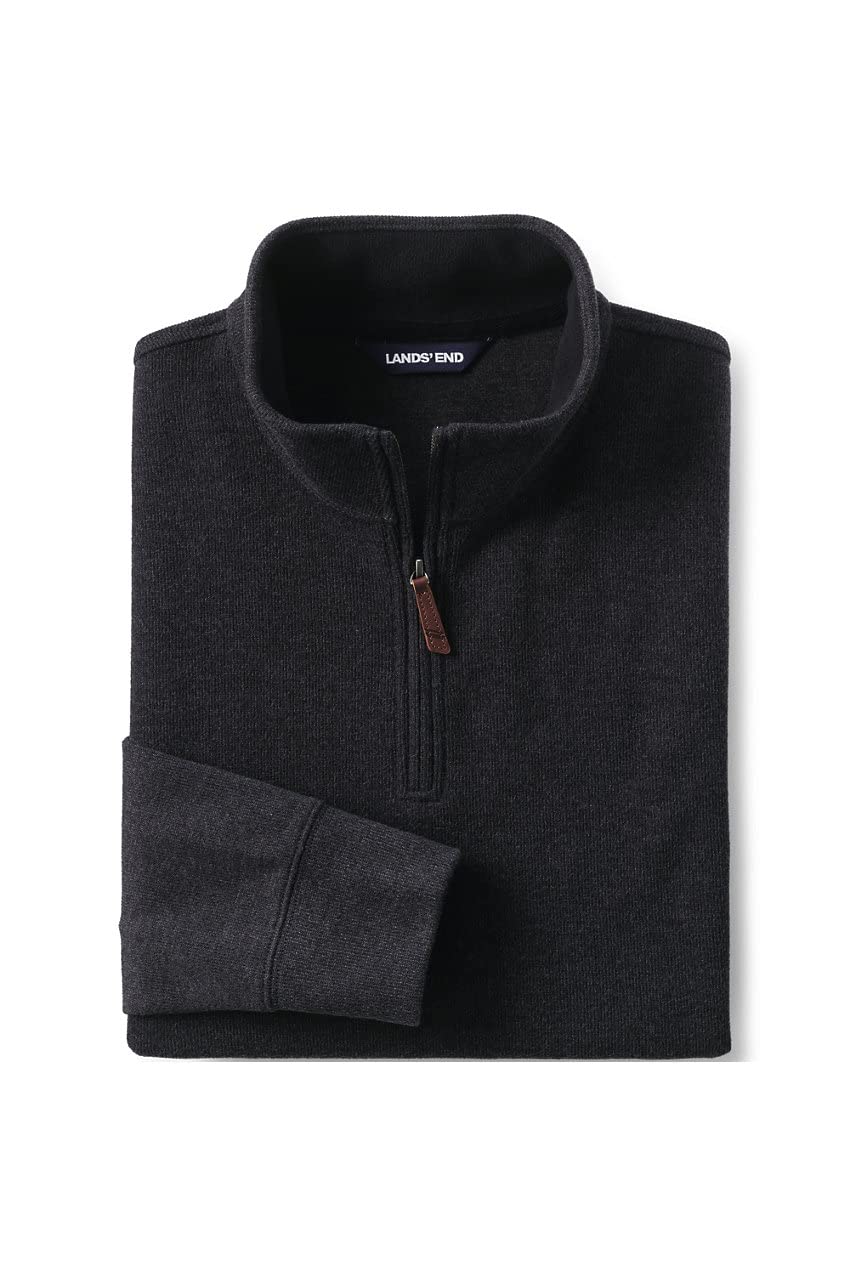 Lands' End Mens Bedford Rib Quarter Zip Sweater Dark Charcoal Heather Tall X-Large