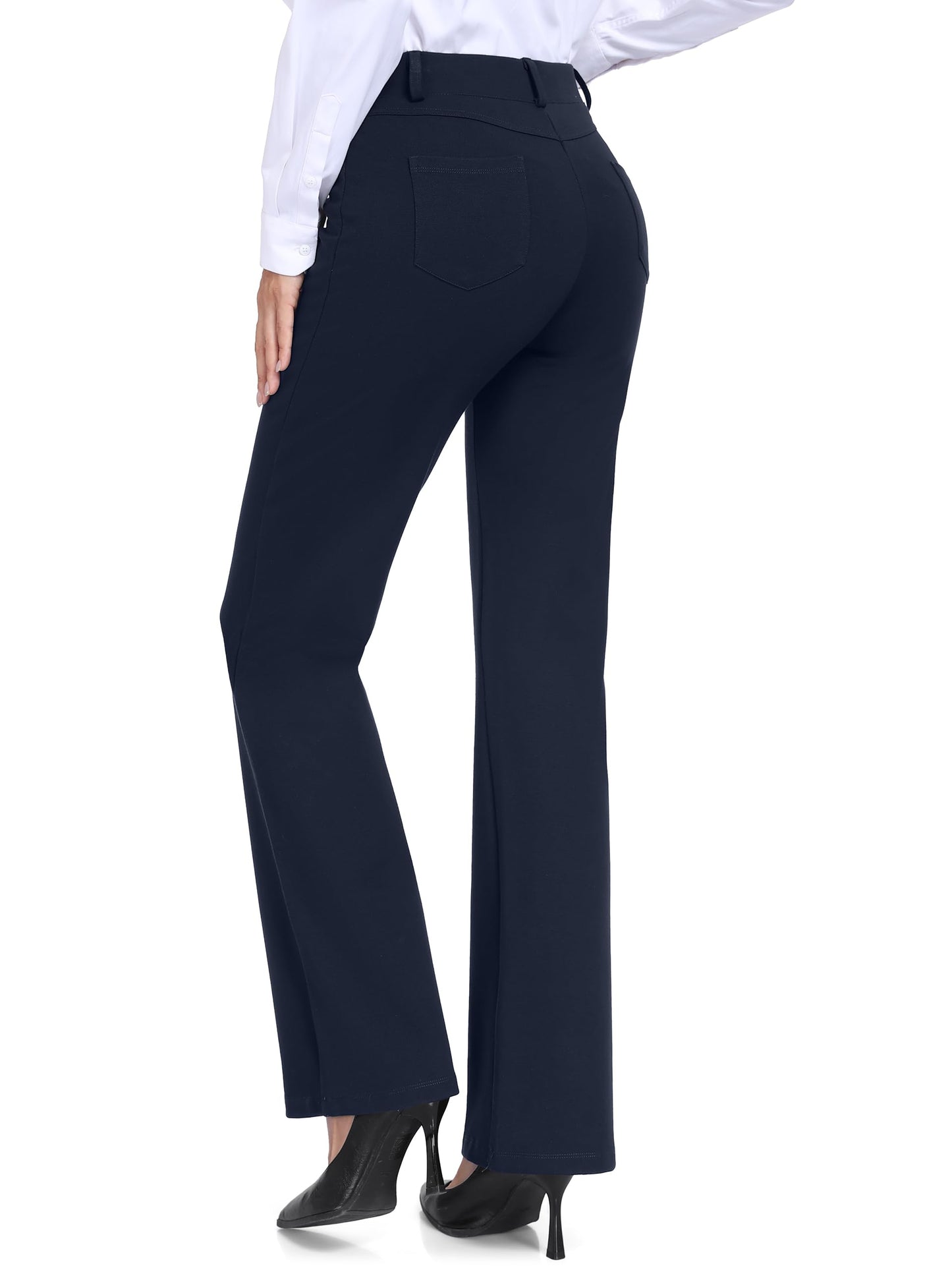 Tallemon Tall Womens Long 34" Inseam Bootcut Dress Pants Office Work Slacks Stretch Business Casual Trousers, Navy Blue, L