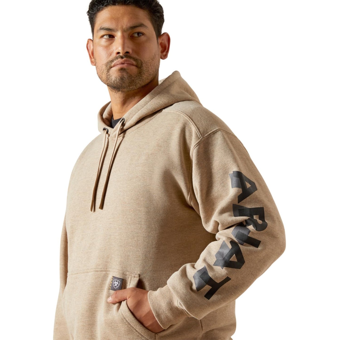 Ariat Rebar Lightweight Logo Hoodie, Oatmeal Heather/Black, X-Large Tall