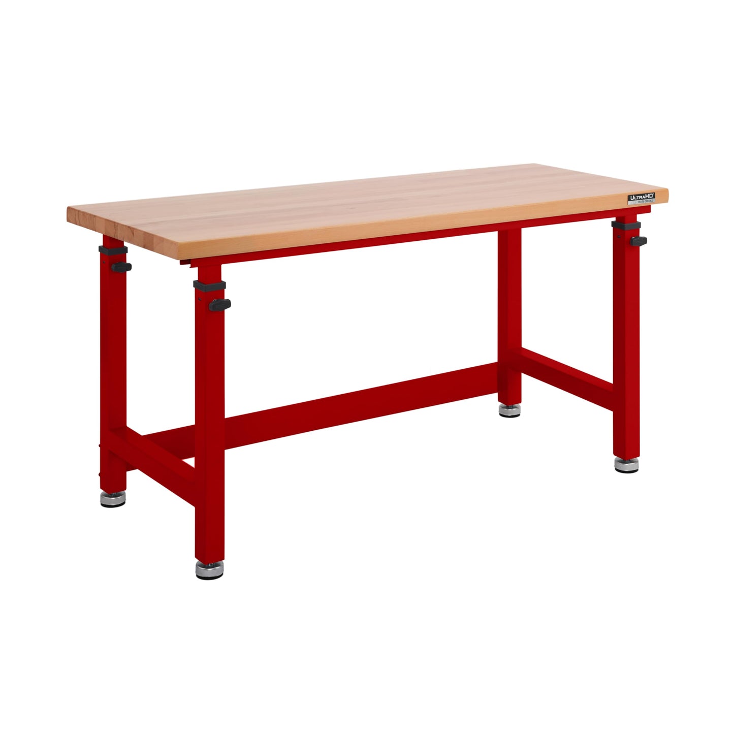 Seville Classics UltraHD Heavy Duty Workbench Table w/Solid Wood Top, 1000 lbs. Weight Capacity Workstation for Garage, Warehouse, Workshop, Red, 60" W x 24" D x 28.5" to 42" H Desktop