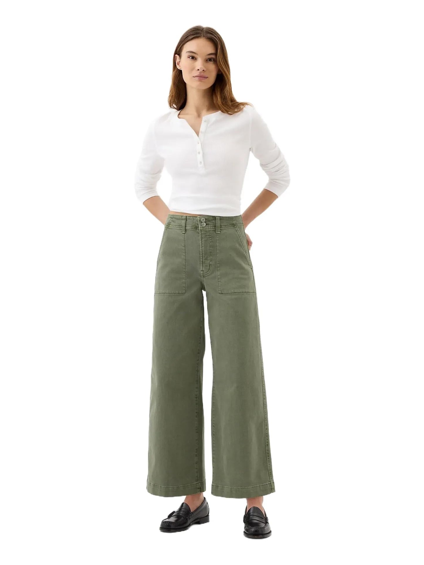 GAP Womens High Rise Wide Leg Jeans Mesculen Green 33