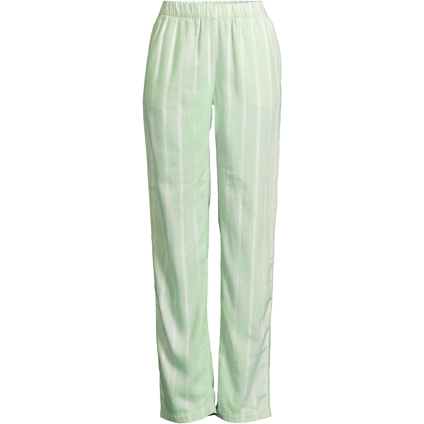 Lands' End Women Flannel Pant Icy Mint Green Stripe Tall Large