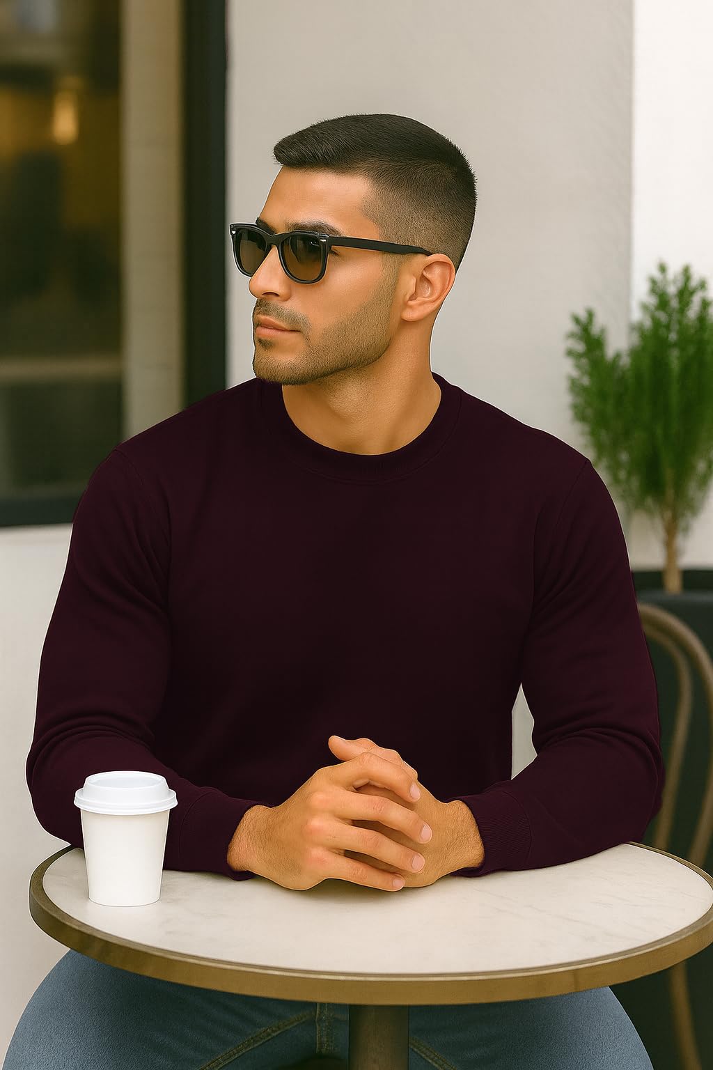 JustBlanks Fleece Sweatshirt for Men Tall Men’s Sweatshirt Crewneck Sweatshirt Relaxed-Fit Pullover Sweatshirt - Maroon - 3XLT