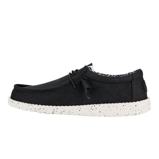 HEYDUDE Men's Wally Stretch Canvas Black/White Size 14 | Men's Shoes | Men Slip-on Loafers | Comfortable & Light-Weight