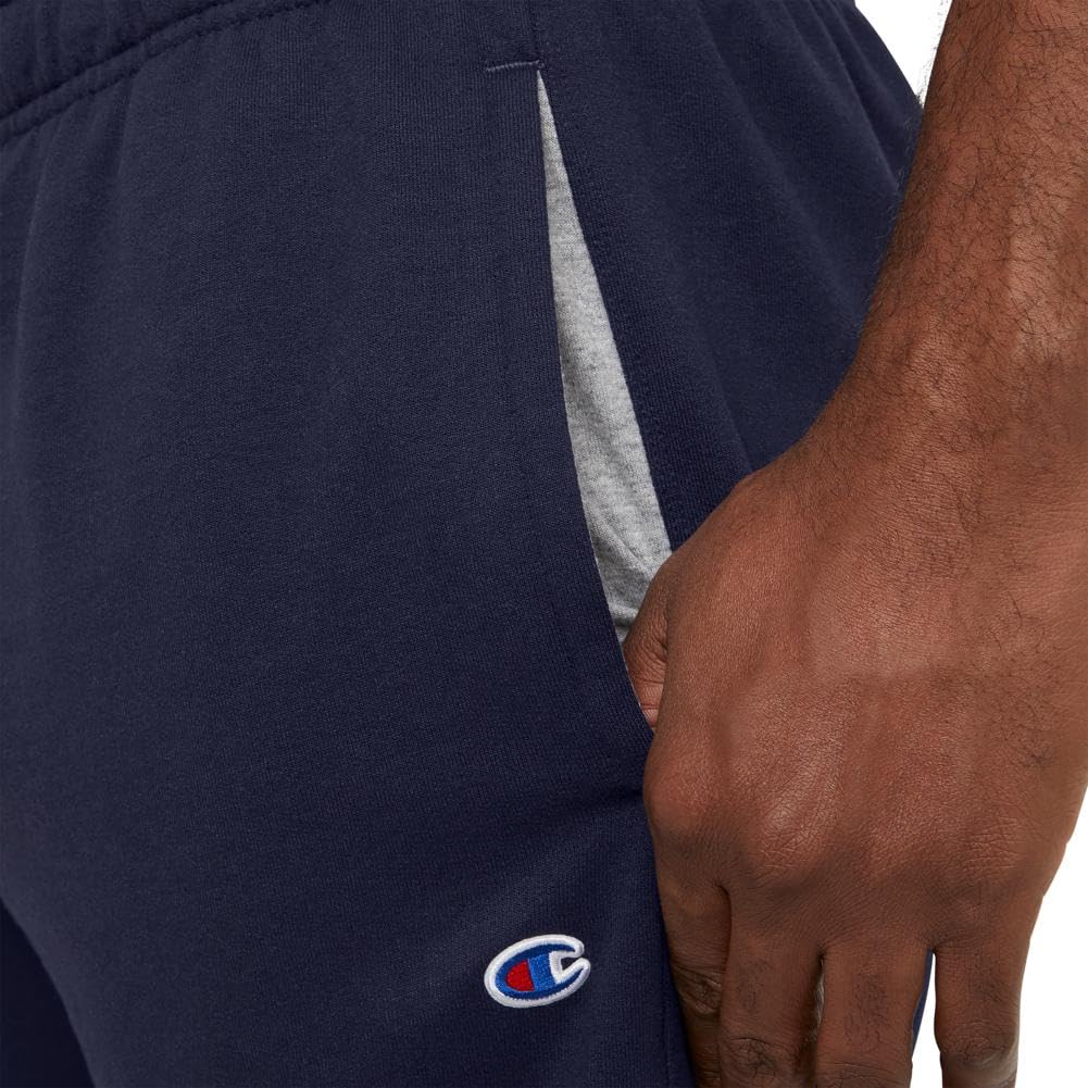Champion Men's Open-Bottom Fleece Sweatpants, Standard Fit, Midweight, Available in Regular and Big, Navy-C Patch Logo, X-Large Tall