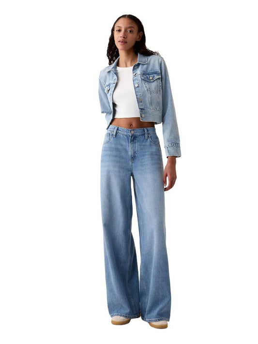 GAP Womens Mid Rise Baggy Denim Light Indigo 11 30 Long
