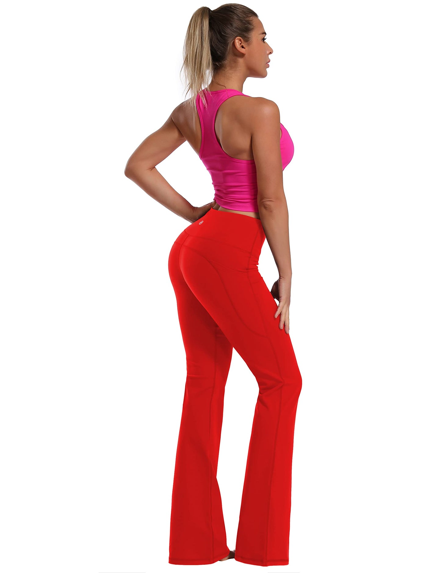 BUBBLELIME 29"/31"/33"/35" 4 Styles Women's Bootcut Yoga Pants Tummy Control - Side Pockets_Scarlet M_35" Inseam