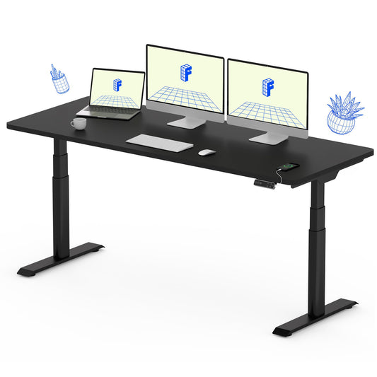 FLEXISPOT E6 Pro Oval Leg Dual Motor 3 Stages Standing Desk 60x24 Inch Whole-Piece Board Electric Height Adjustable Electric Sit Stand Up Desk 150KG Load Capacity (Black Frame + Black Desktop) - 48.8" Max Height