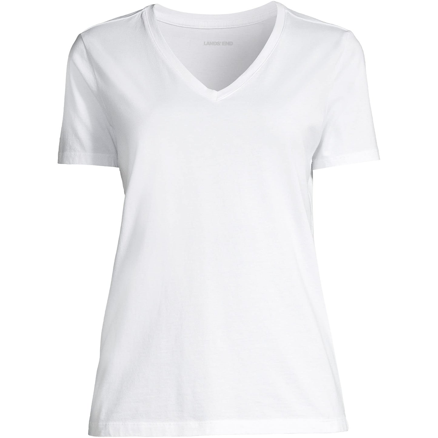 Lands' End Womens SS Relaxed Supima V Neck T Shirt White Tall Small