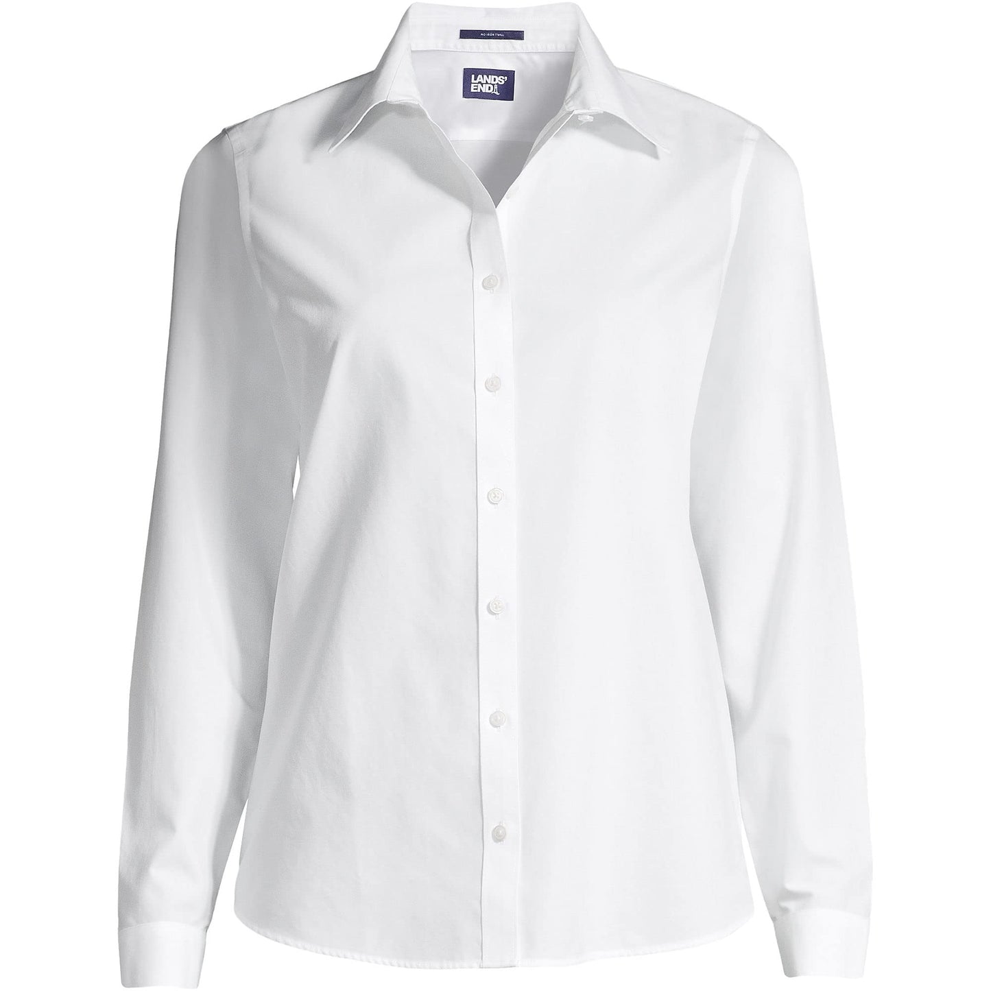 Lands' End Womens LS No Iron Button Front Shirt White Tall 12