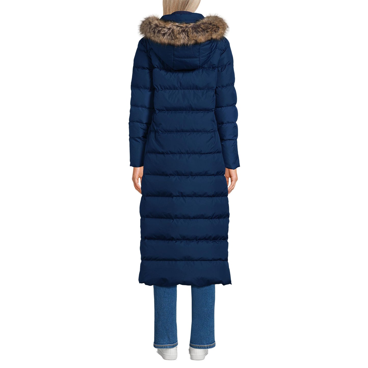 Lands' End Womens Long Maxi Down Coat Deep Sea Navy Tall Large