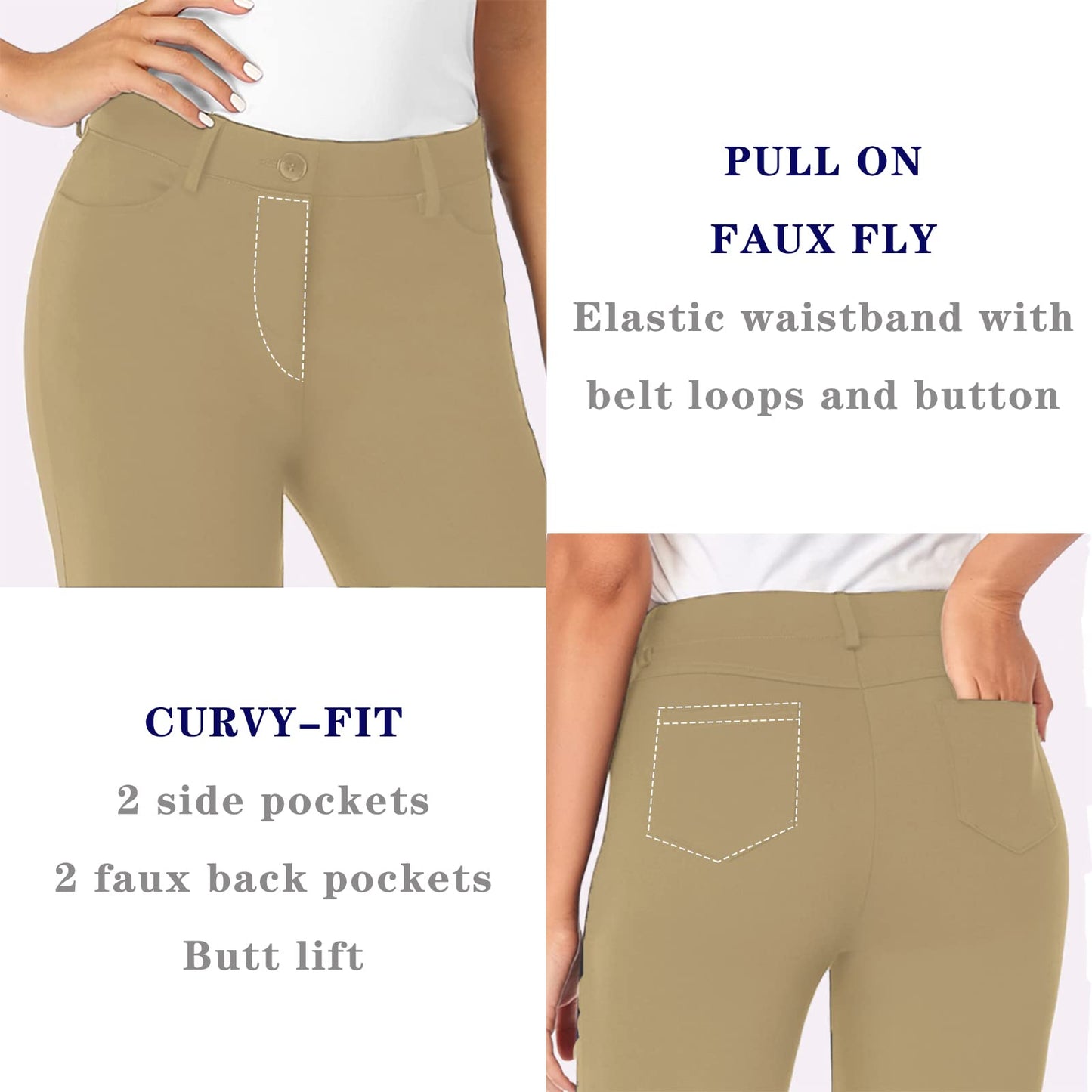 Tapata Women's 28''/30''/32''/34'' Stretchy Bootcut Dress Pants with Pockets Tall, Petite, Regular for Office Work Business 34",Oatmeal,L
