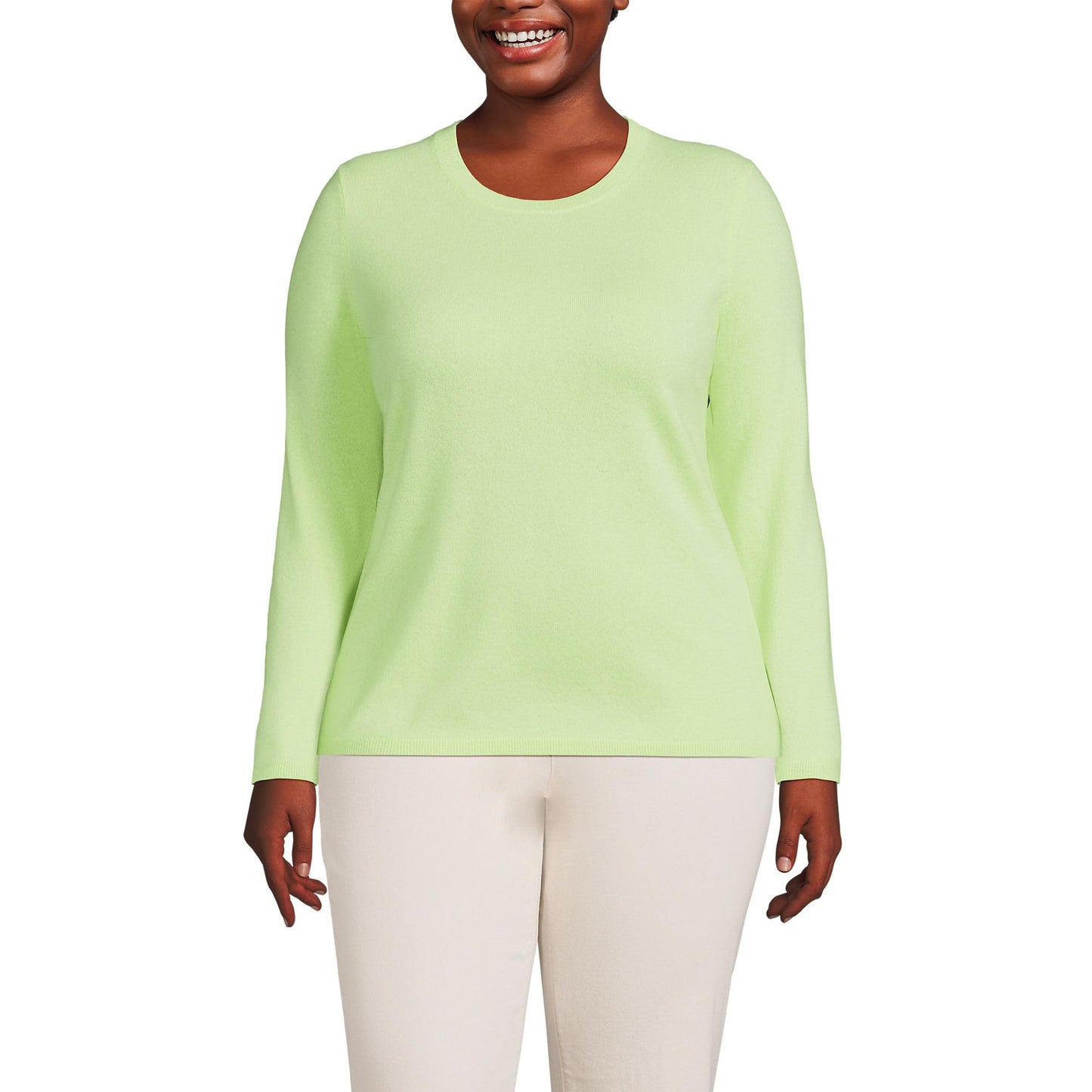 Lands' End Womens Cashmere Sweater Fluorescent Green Tall X-Large