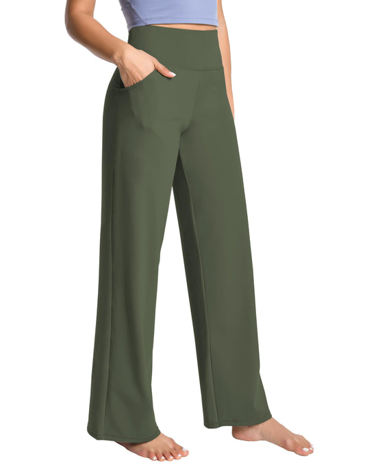 BUBBLELIME 29"/31"/33"/35"/37" Women's Wide Legs Yoga Pants Loose Lounge Sweatpants - Wide Legs_Green L_37" Inseam
