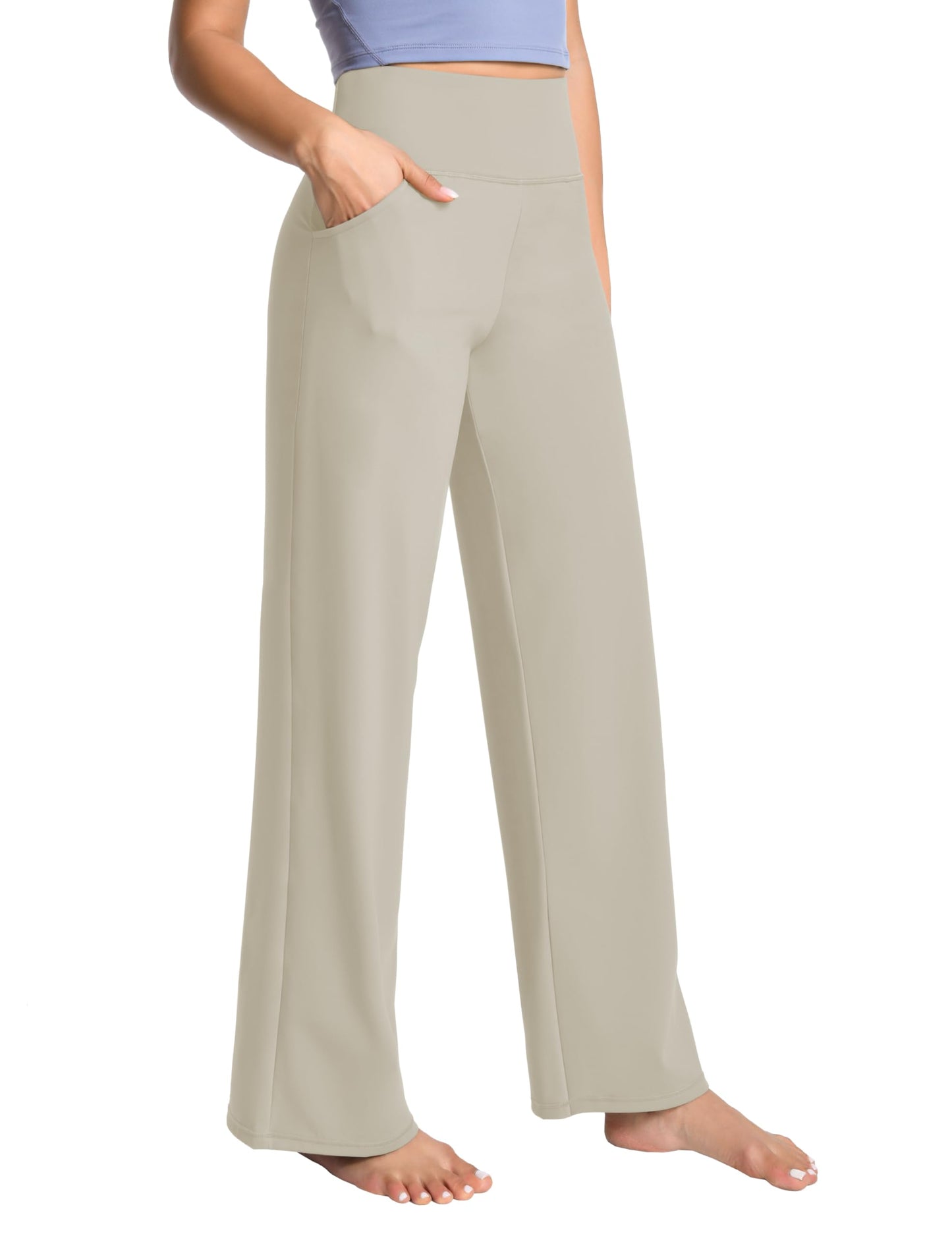 BUBBLELIME 29"/31"/33"/35"/37" Women's Wide Legs Yoga Pants Loose Lounge Sweatpants - Wide Legs_Apricot S_35" Inseam