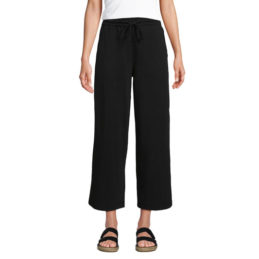Lands' End Women's Tall Sport Knit Elastic Waist Wide Leg Crop Pants Medium Black