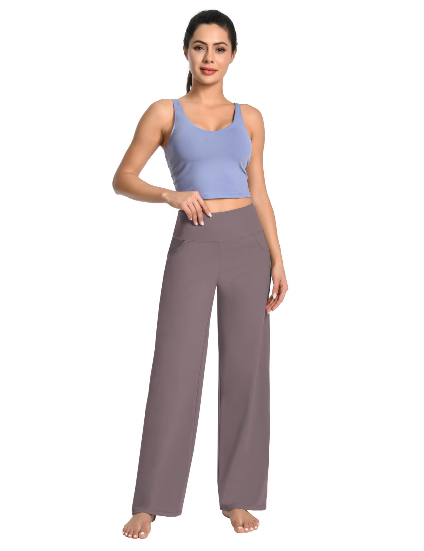 BUBBLELIME 29"/31"/33"/35"/37" Women's Wide Legs Yoga Pants Loose Lounge Sweatpants - Wide Legs_Taupe M_35" Inseam