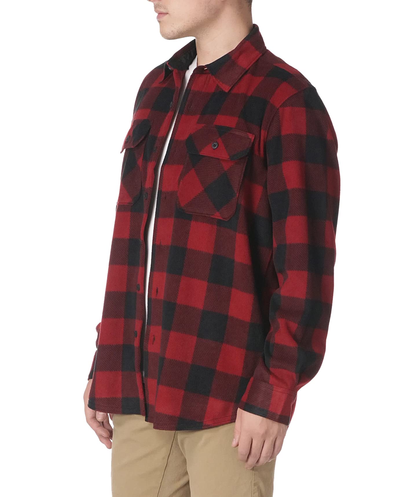 Wrangler Authentics Men's Long Sleeve Heavyweight Fleece Shirt Red Buffalo Plaid X-Large Tall
