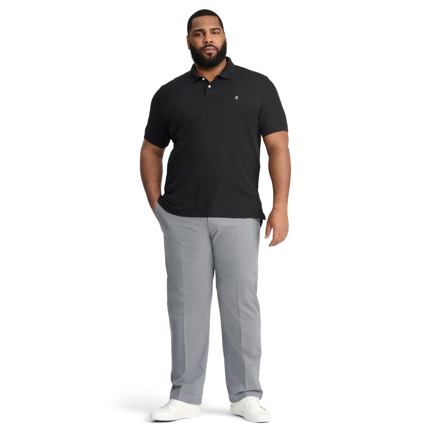 IZOD Men's Big and Tall Advantage Performance Solid Polo, Black, Large Tall