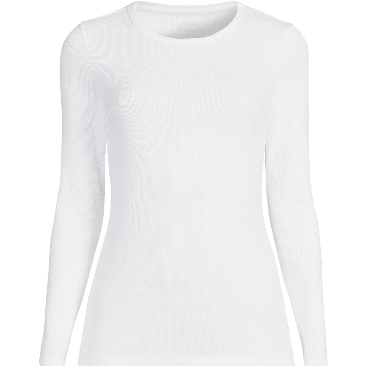 Lands' End Womens Long Sleeve Micro Rib Crew White Tall X-Large