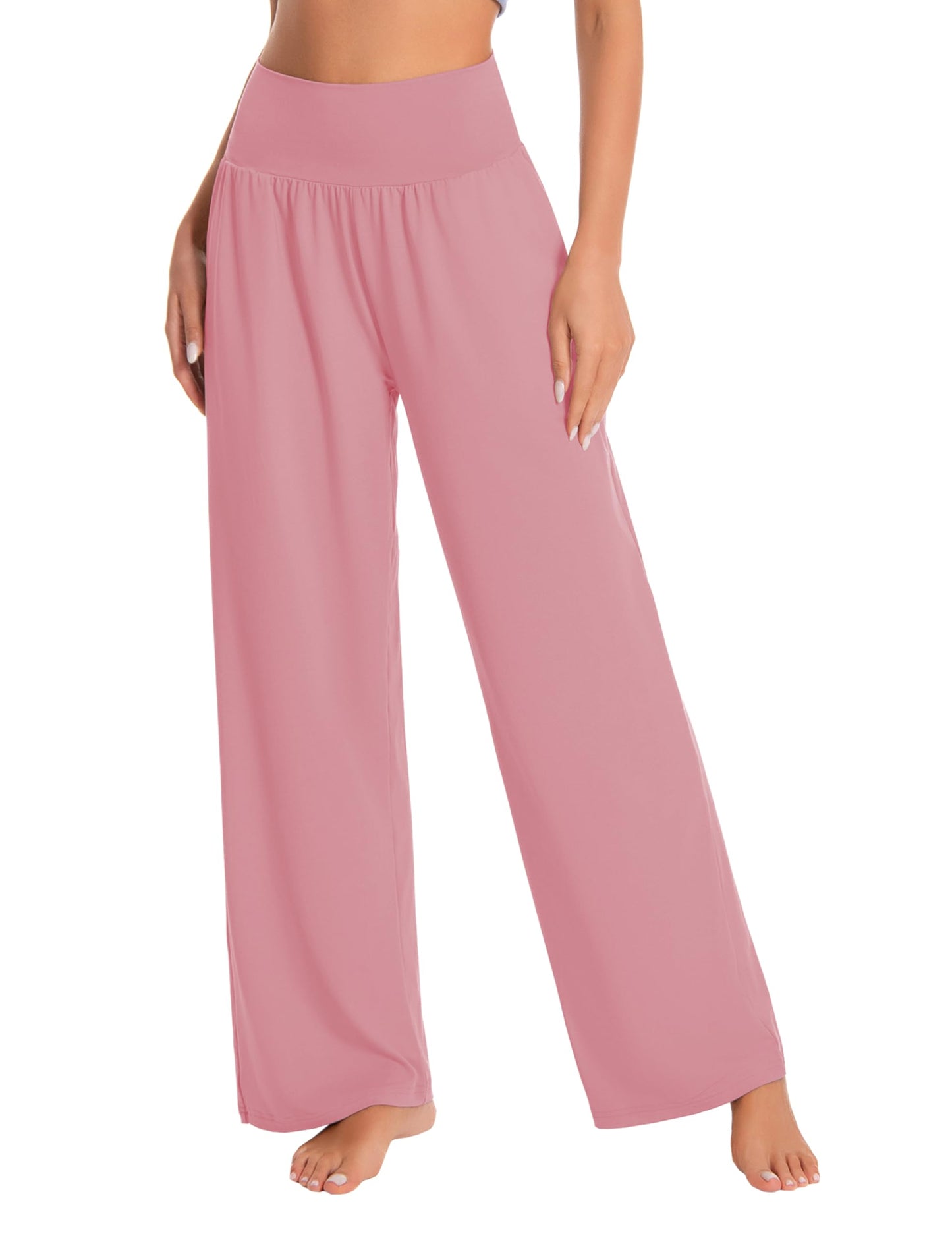 BUBBLELIME 27"/29"/31"/35 Women's High Waist Loose Wide Leg Yoga Pants Cozy Lounge Sweatpants with Pockets - Wide Legs_LEMONADEPINK L_35" Inseam