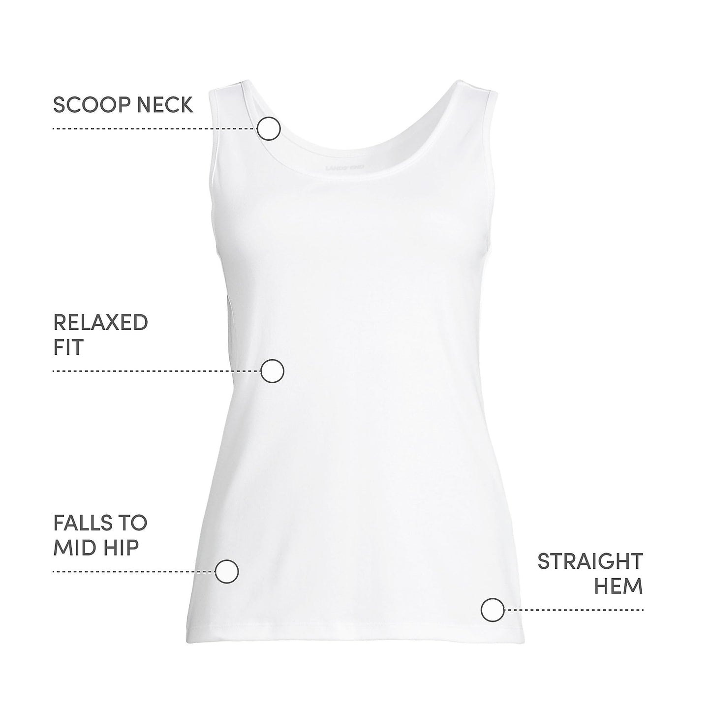 Lands' End Womens Cotton Tank Top White Tall Medium
