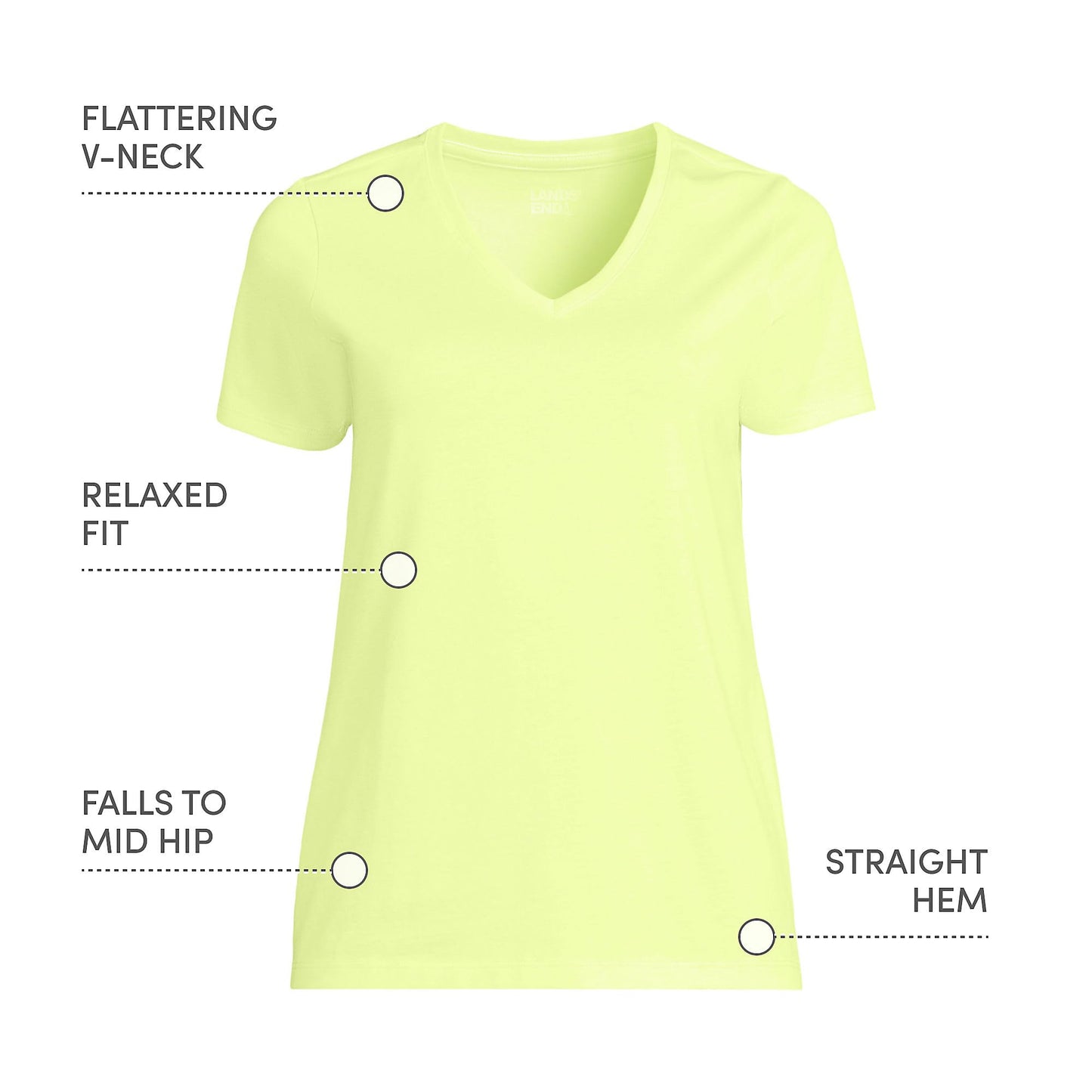 Lands' End Womens SS Relaxed Supima V Neck T Shirt Soft Limoncello Yellow Tall X-Large