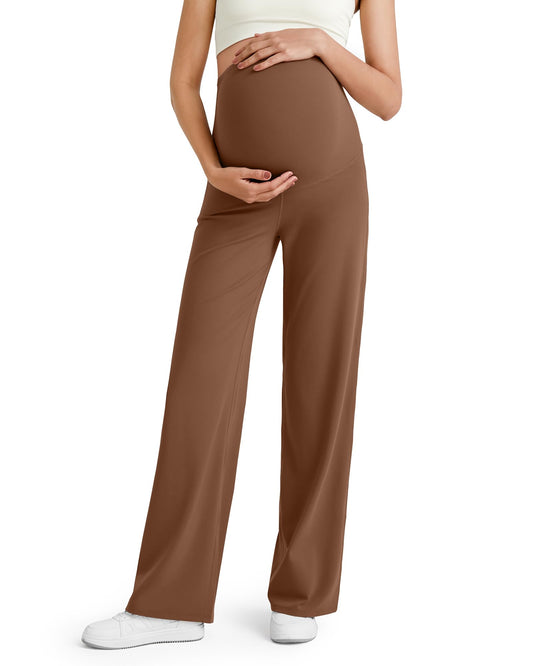 G4Free Woman Maternity Pants Yoga Wide Leg Sweatpants High Waist Trousers Fall Pregnancy Clothes Over The Belly Casual Wear(Dark Coffee,XXL,34")