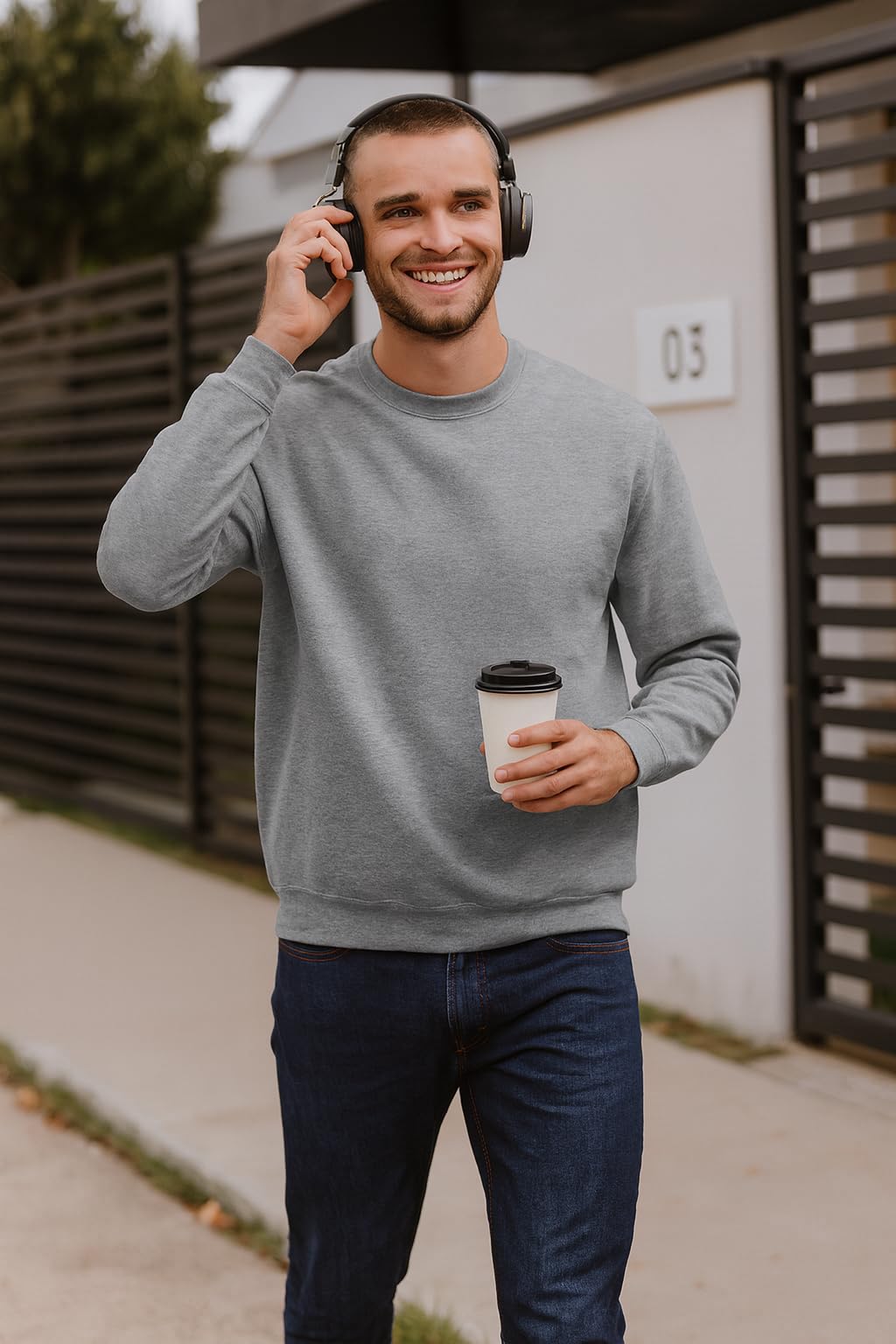 JustBlanks Fleece Sweatshirt for Men Tall Men’s Sweatshirt Crewneck Sweatshirt Relaxed-Fit Pullover Sweatshirt - Athletic Heather - 3XLT