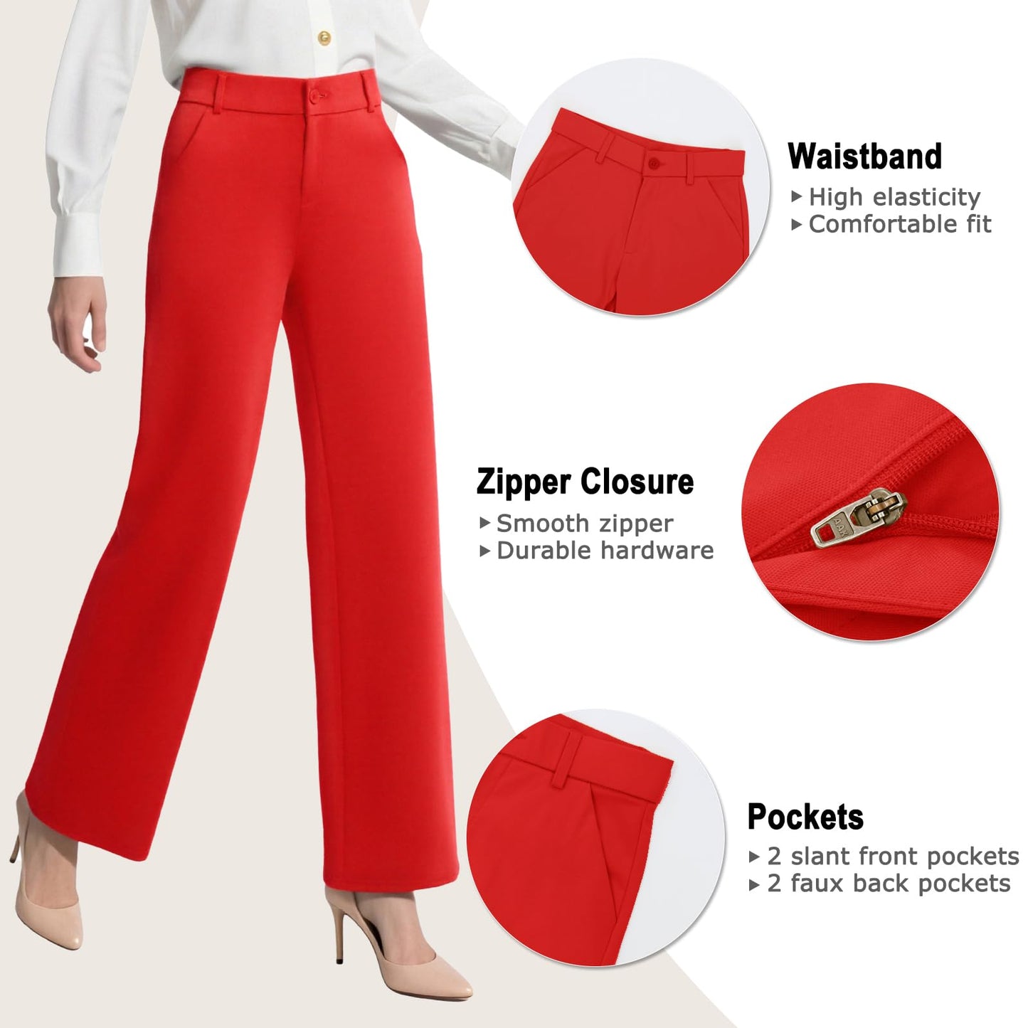 iChosy Womens High Waist Wide Straight Leg Trousers Casual Slacks Dress Pants with Pockets Red 18 Tall