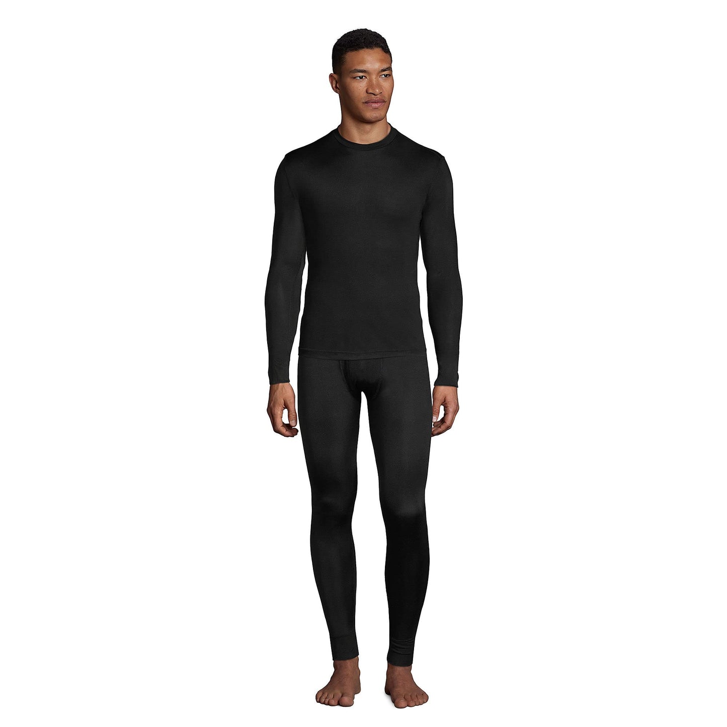 Lands' End Mens Silk Interlock Crew Black Tall Medium